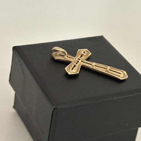 10K Yellow Gold Diamond Cross Religious Pendant - Picture 7 of 13